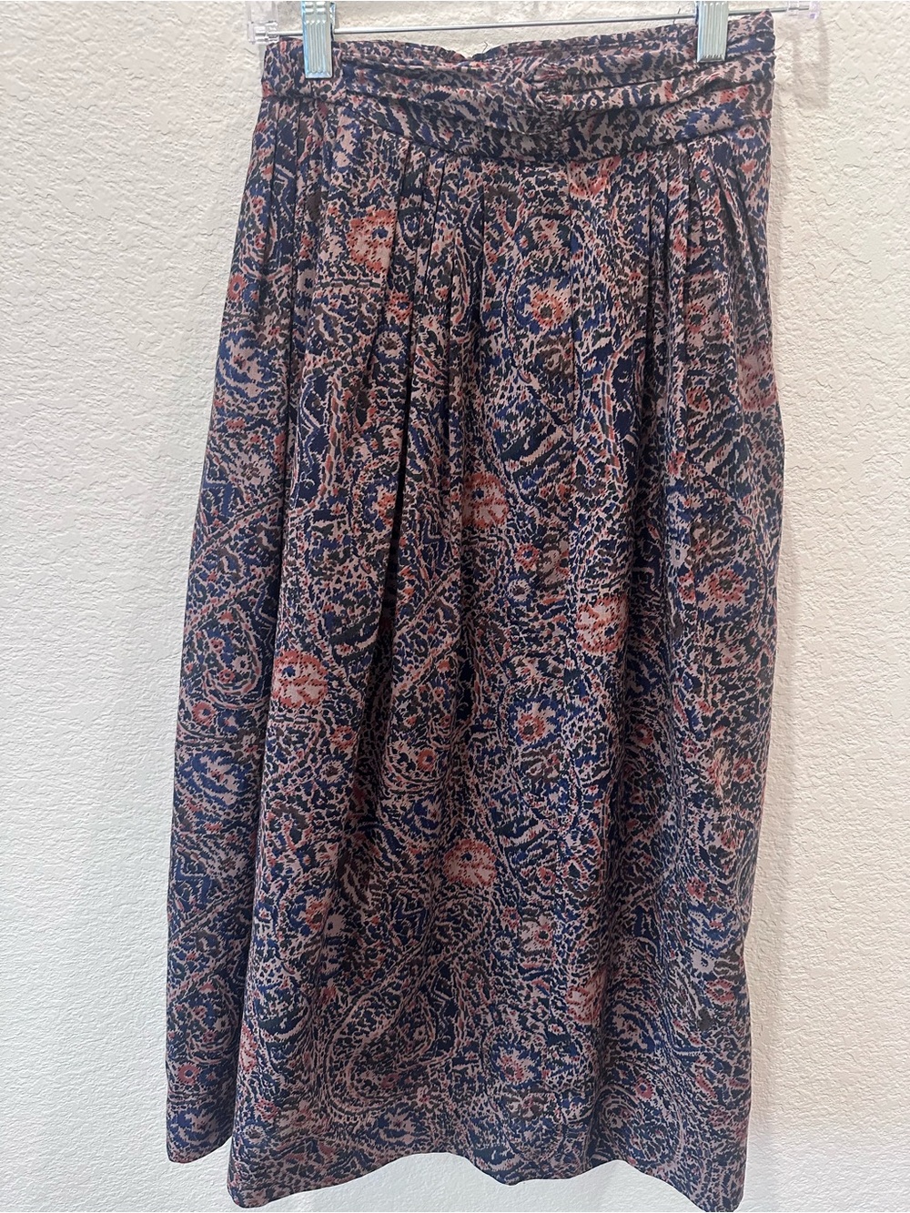 Vintage TiCA 100% Pure Wool Abstract Paisley Midi Skirt Made in USA Navy Rust 6